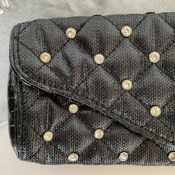 Stuart Weitzman RARE woven Leather Rhinestone Clutch - Picture 2 of 16